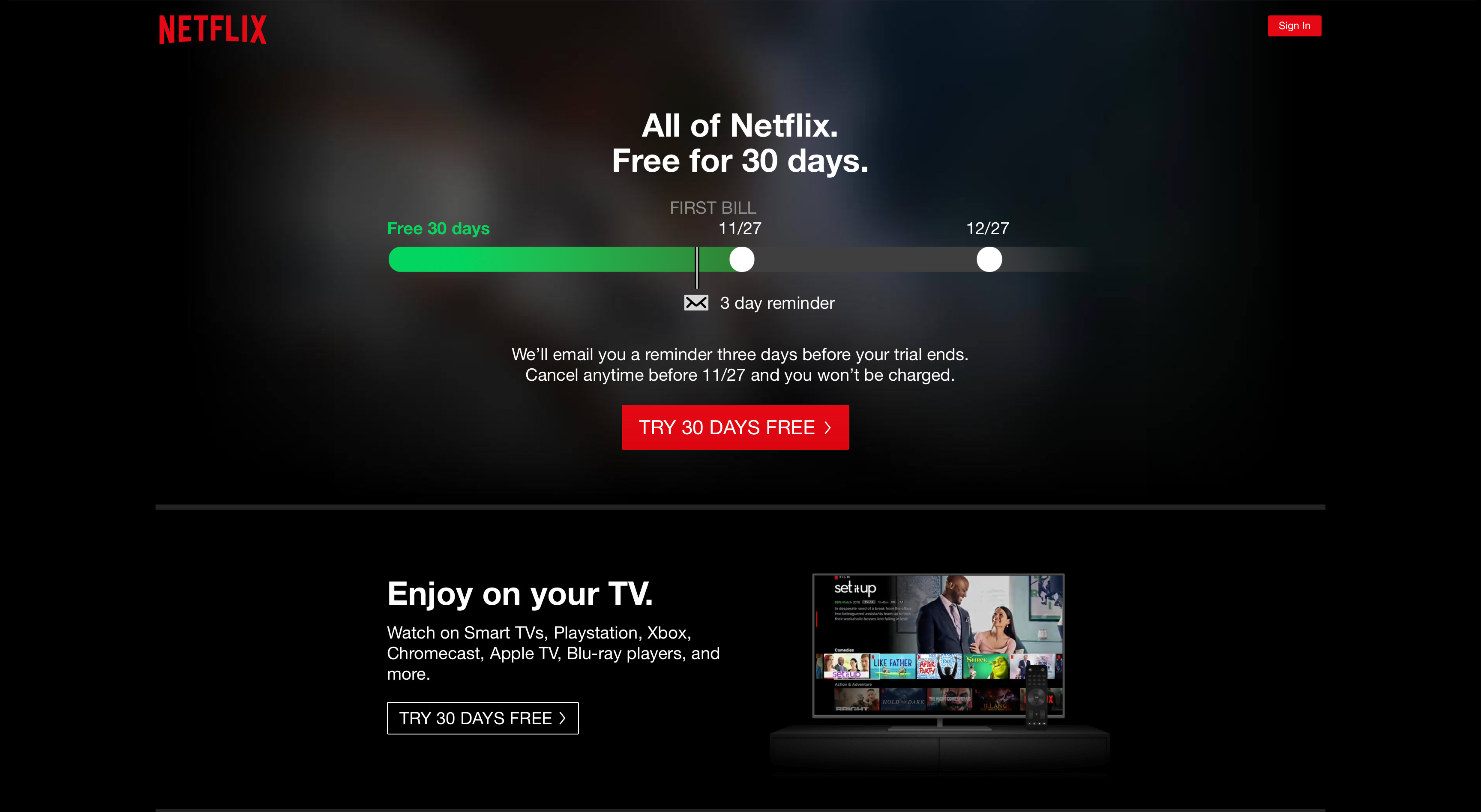 Netflix 30 days hot sale free
