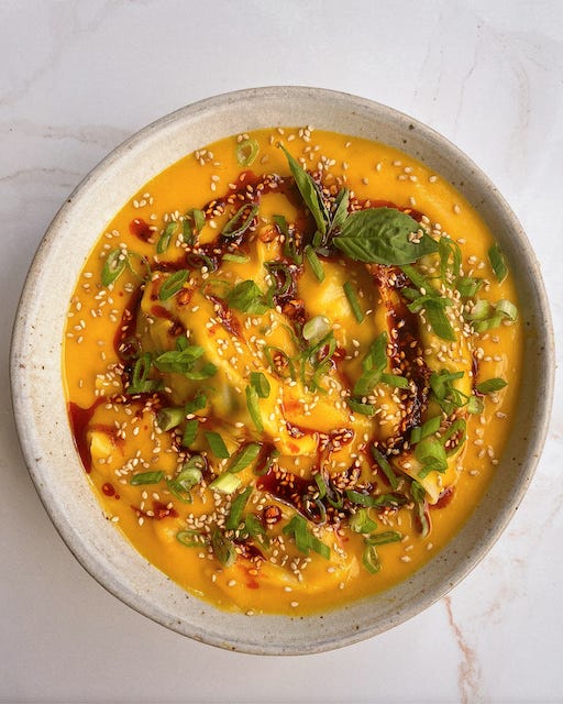 Butternut Squash Chili Crisp Dumpling Soup