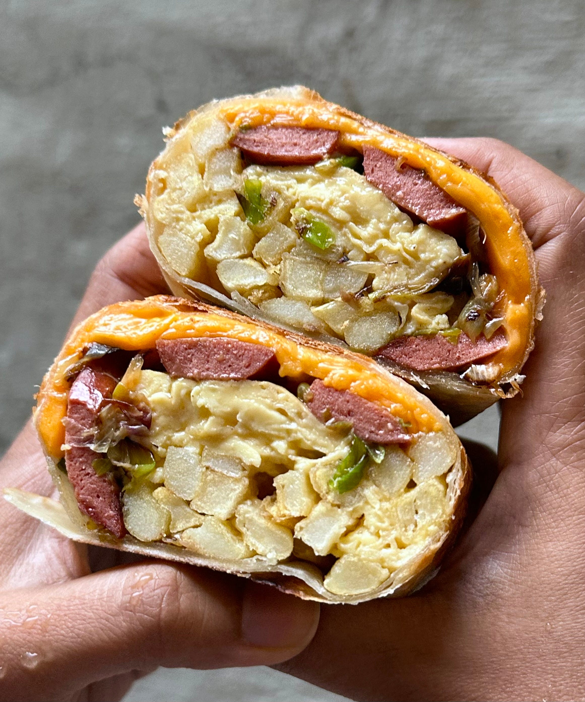 Breakfast Burrito with Charred Scallions & Fries