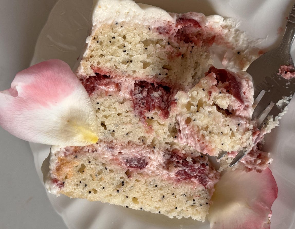 almond poppy seed strawberry cake Elisa saltedrye
