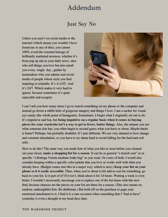 My Wardrobe Project Addendum: Saying No + Making a Clothing Budget