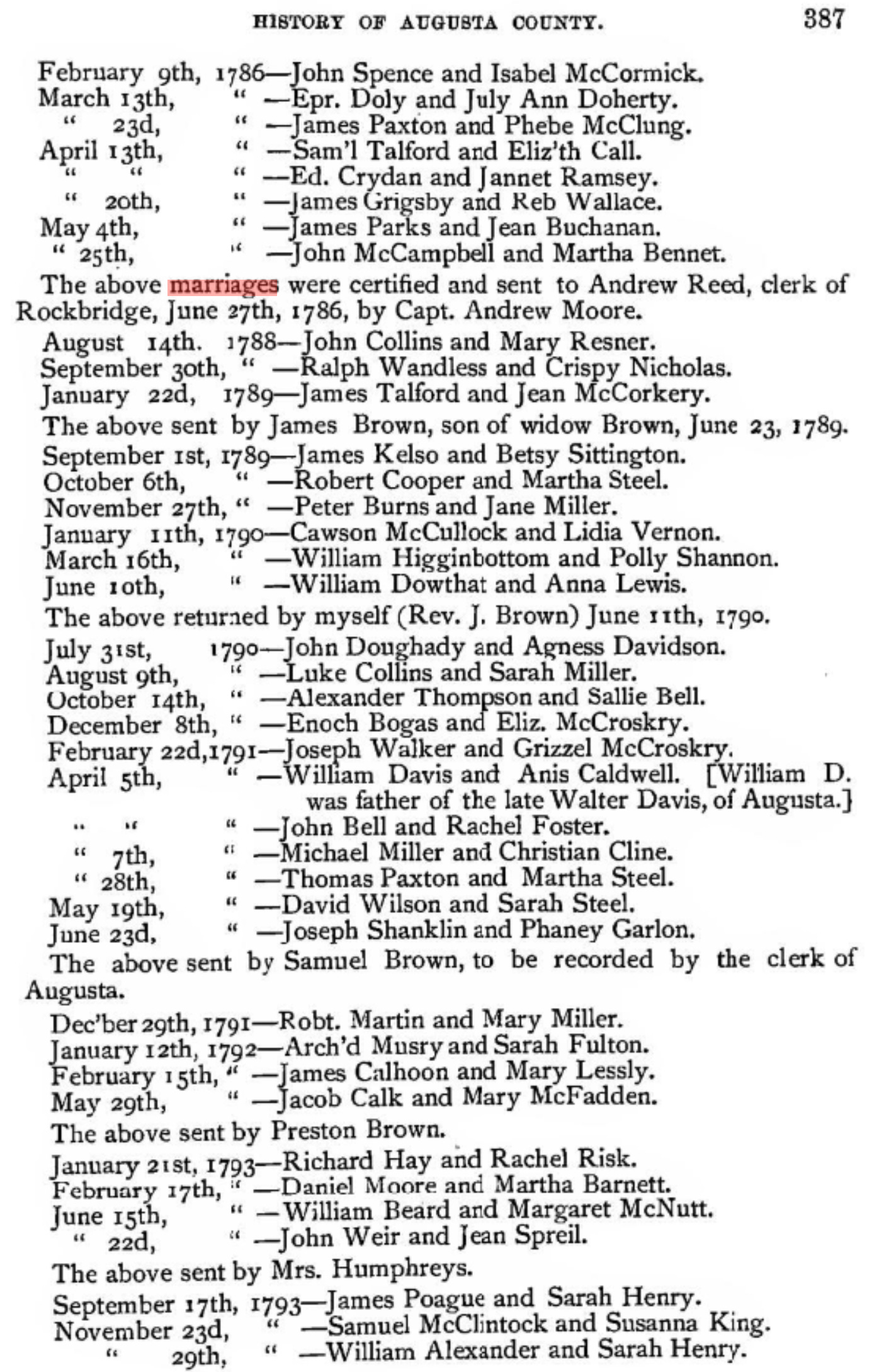Augusta County, Virginia, Marriages by K Barrera