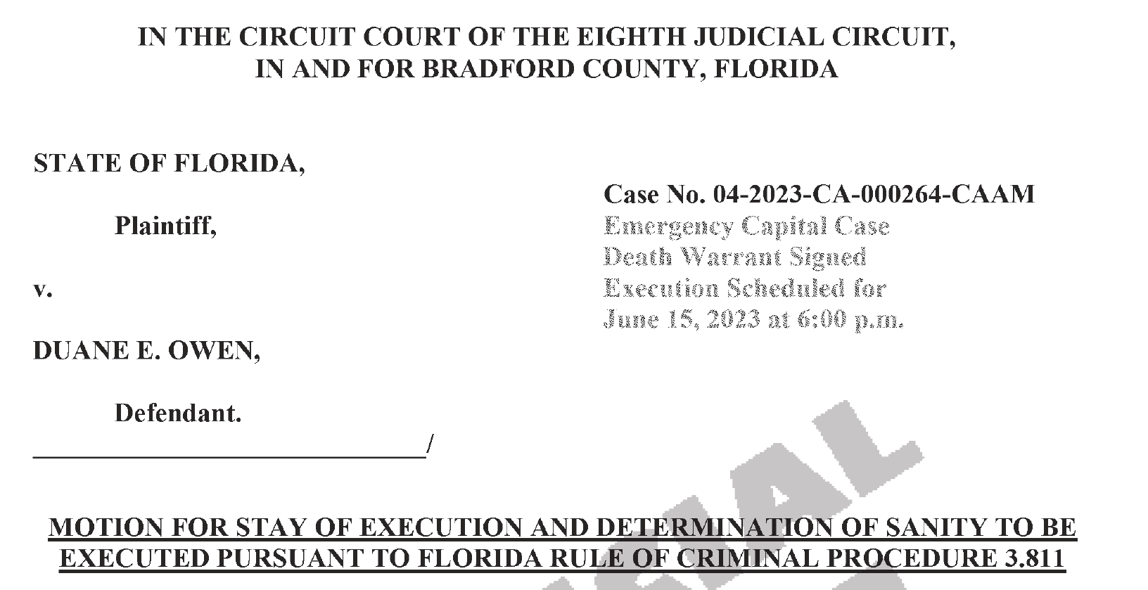 Owen Warrant Update Owen's counsel files motion in Bradford County 5