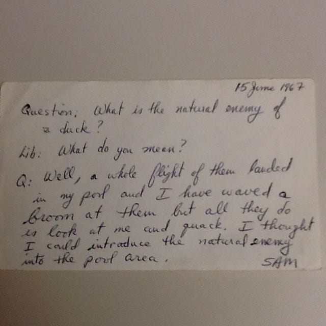 “What is the natural enemy of a duck?” by Shaun Usher