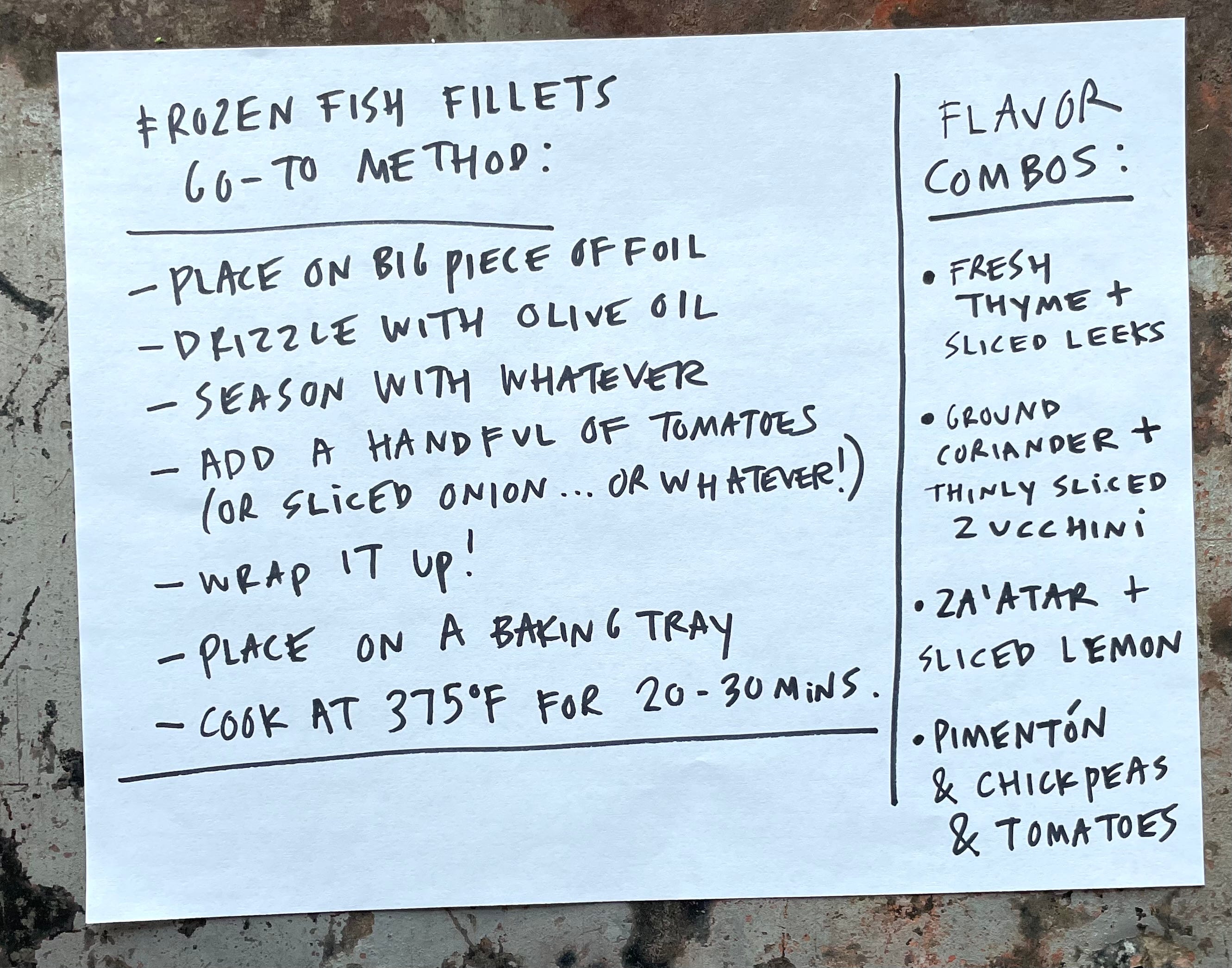 frozen fish + toaster oven = EASY - by Julia Turshen