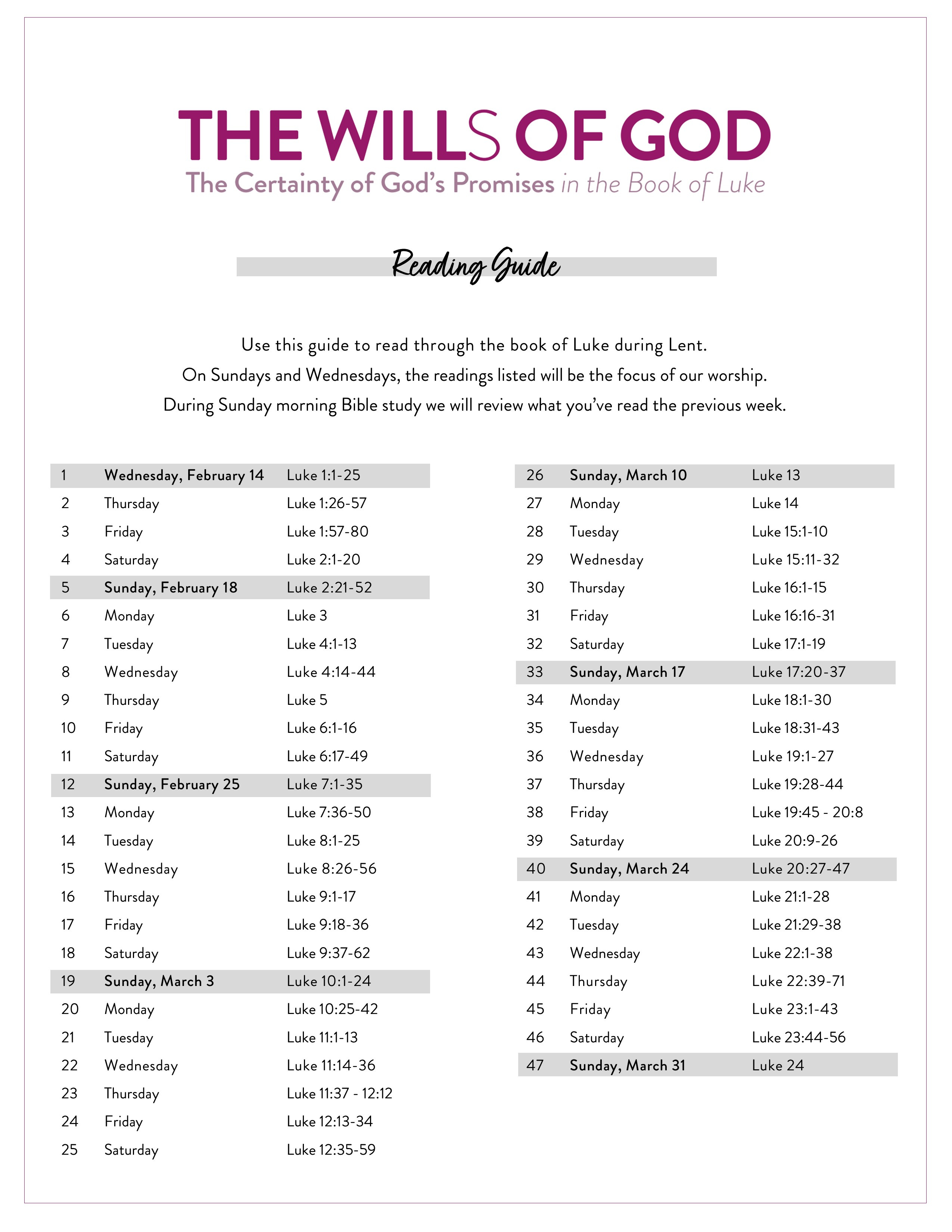 Reading Guide - by Pastor Nathan Erb - The Wills of God