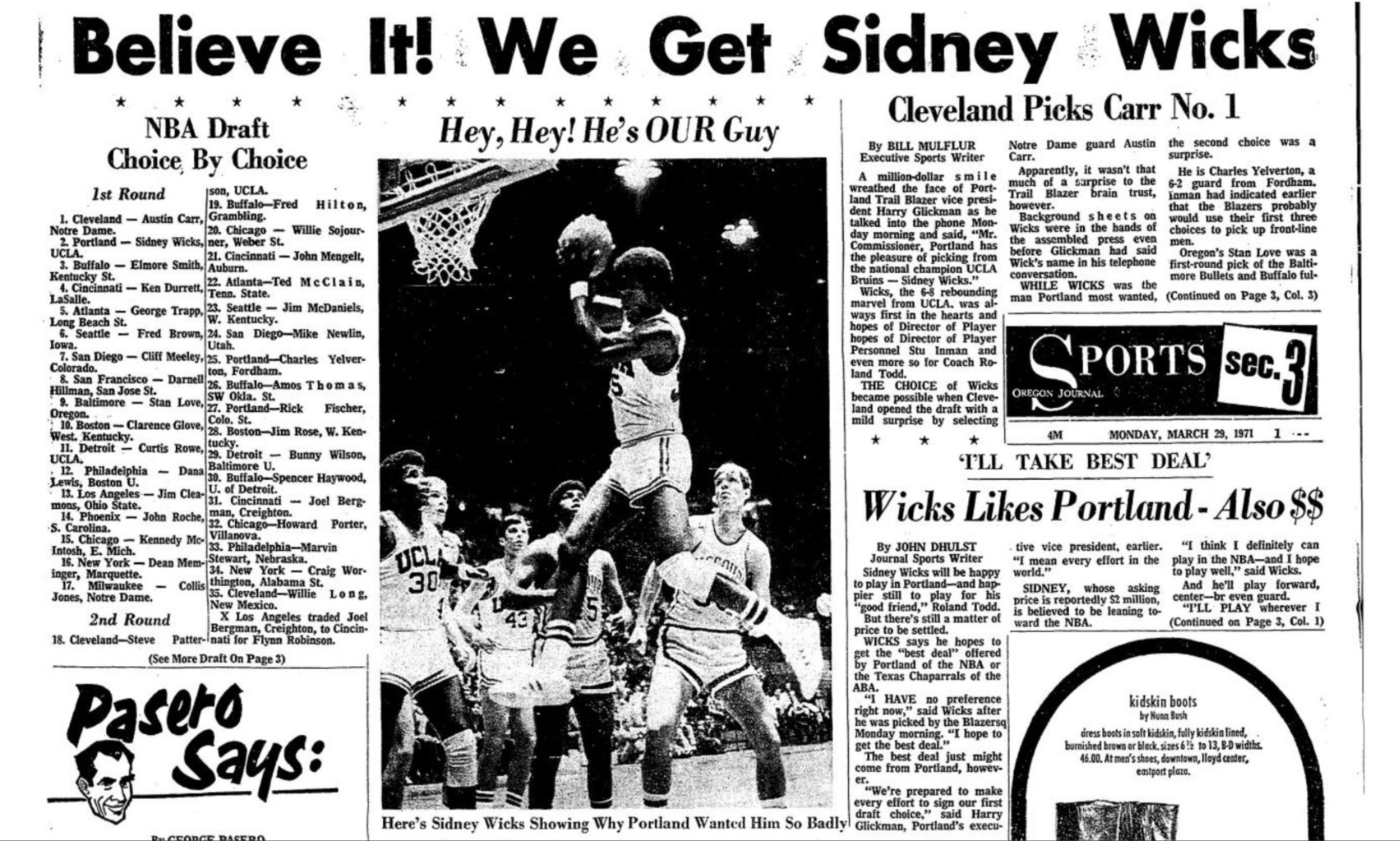 1971 Draft Blazers History