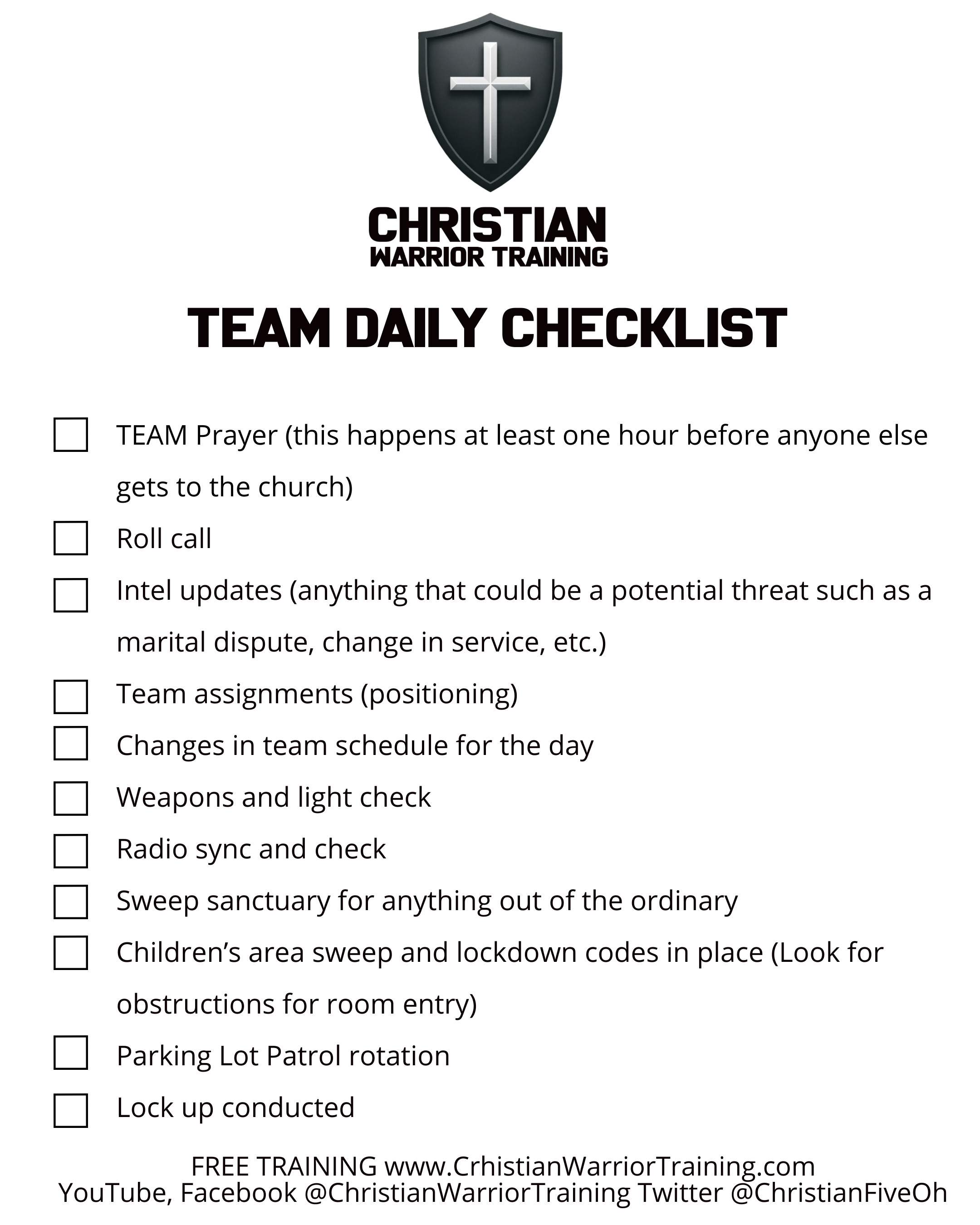 A Comprehensive Daily Checklist for Your Church Security Team