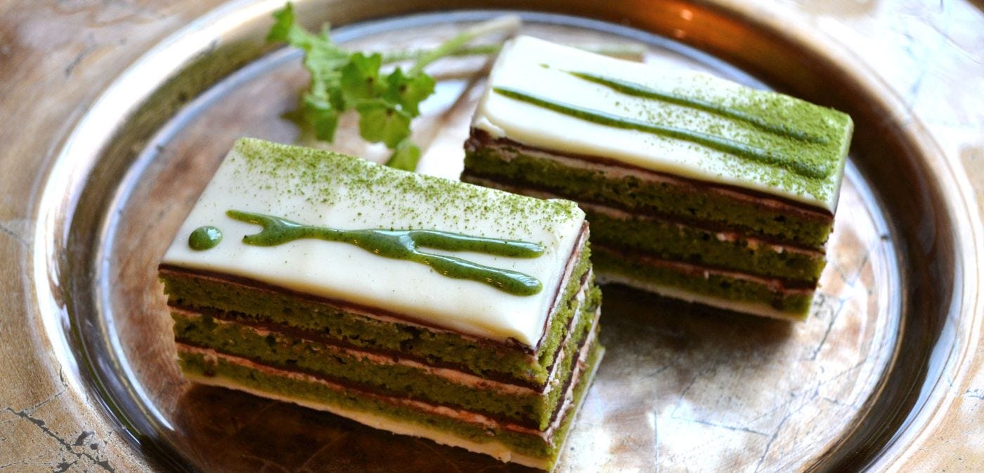 Green Tea Opera Cake by Greta at Love Off Grid
