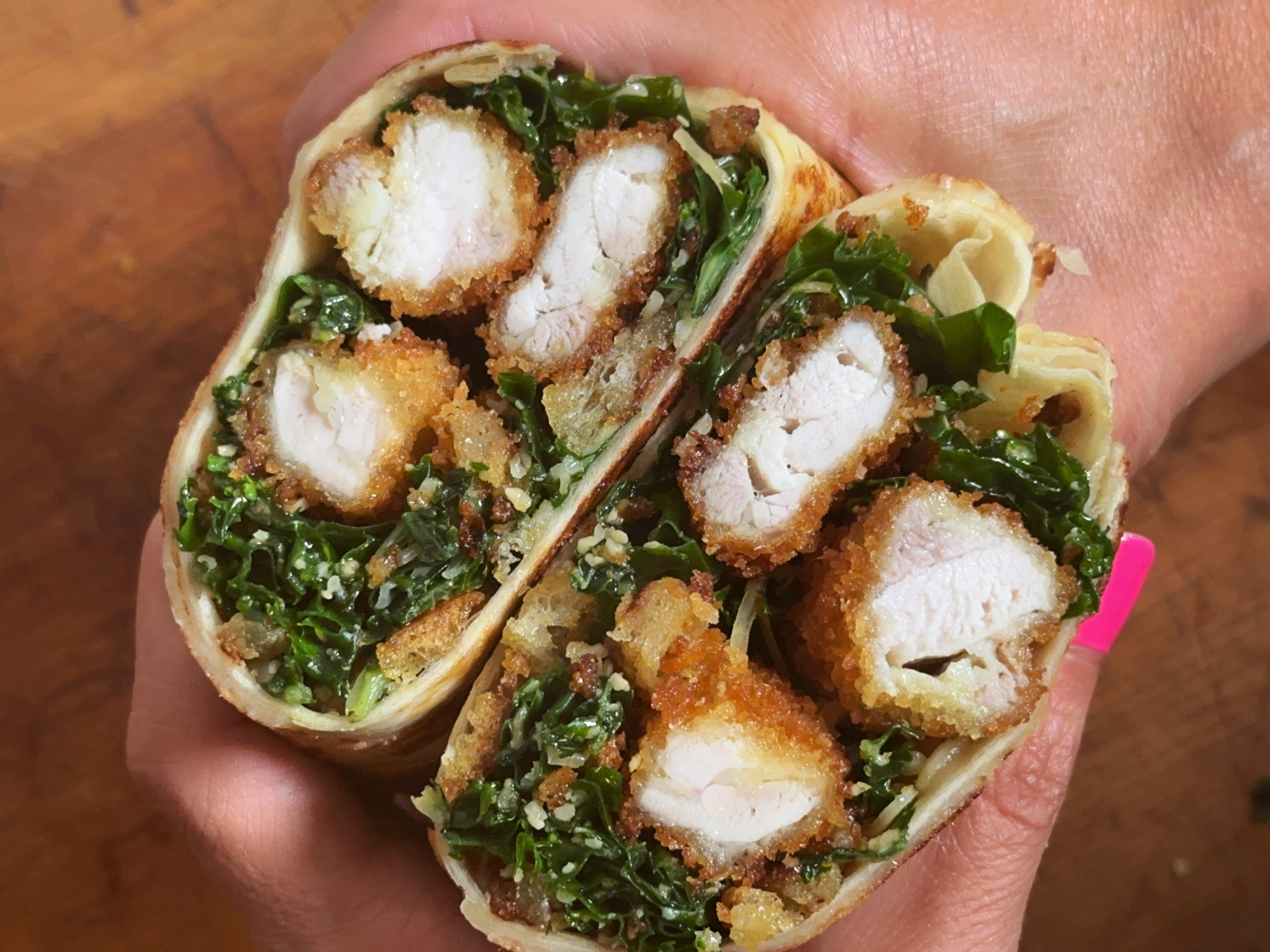 Chicken Kale Caesar Wraps Recipe by Farideh Sadeghin