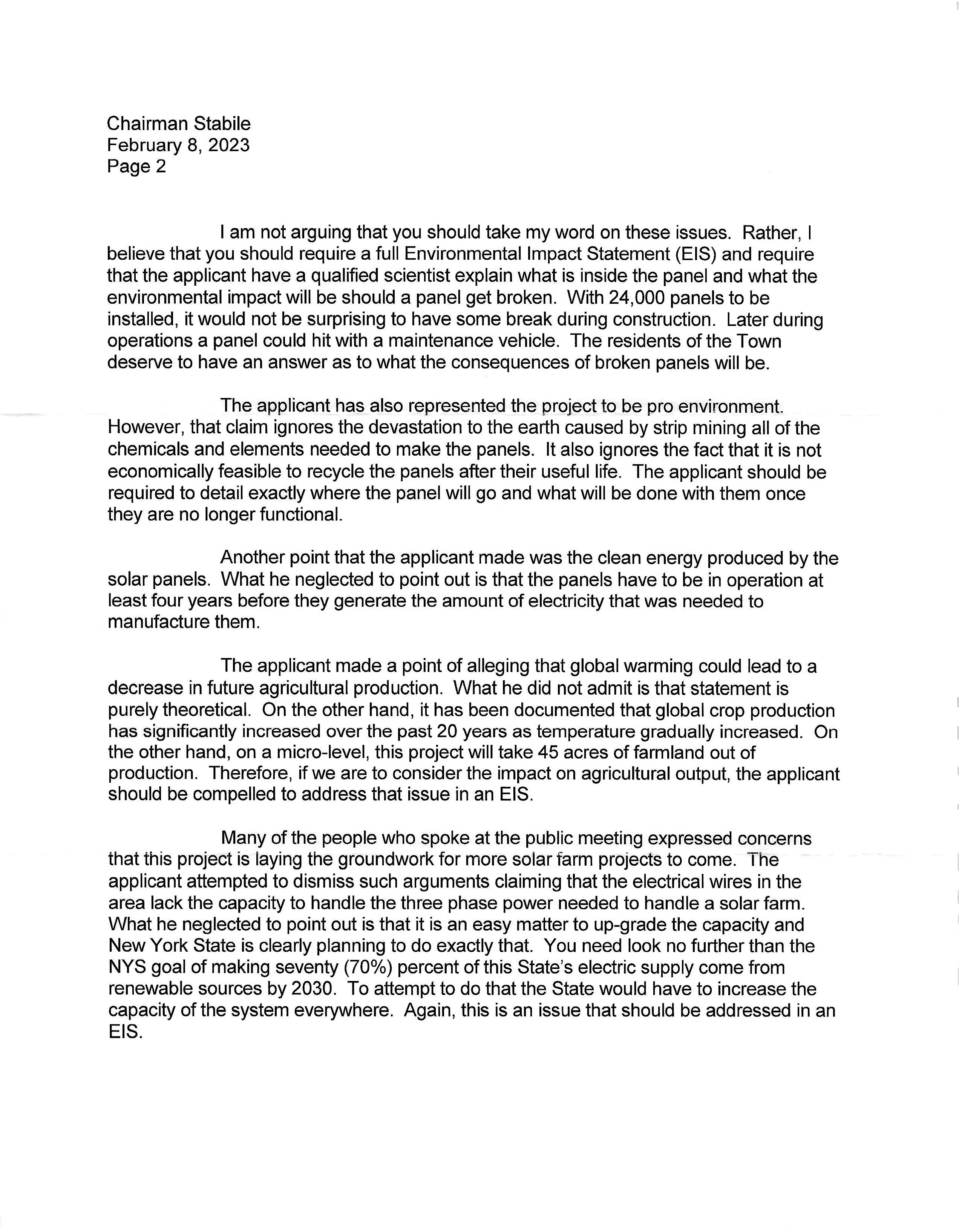 Letter to Pine Plains Planning Board, 2/8/23