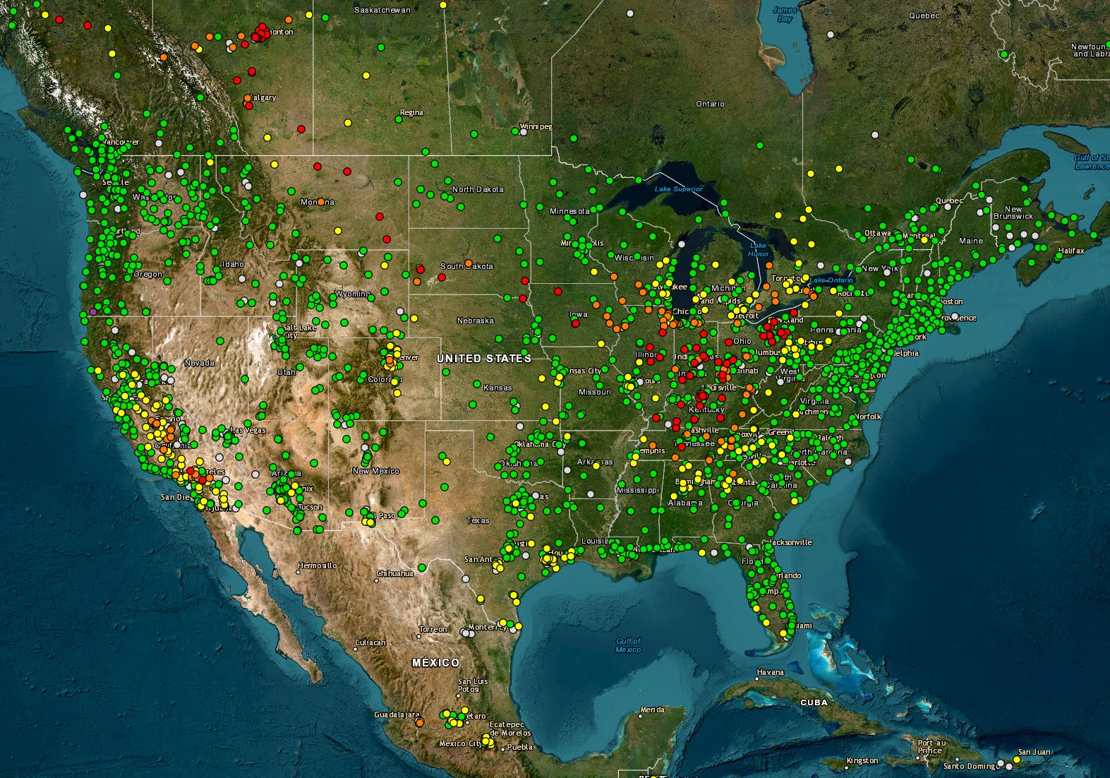 Current Air Quality Map Showing Smoke Caused By Fires