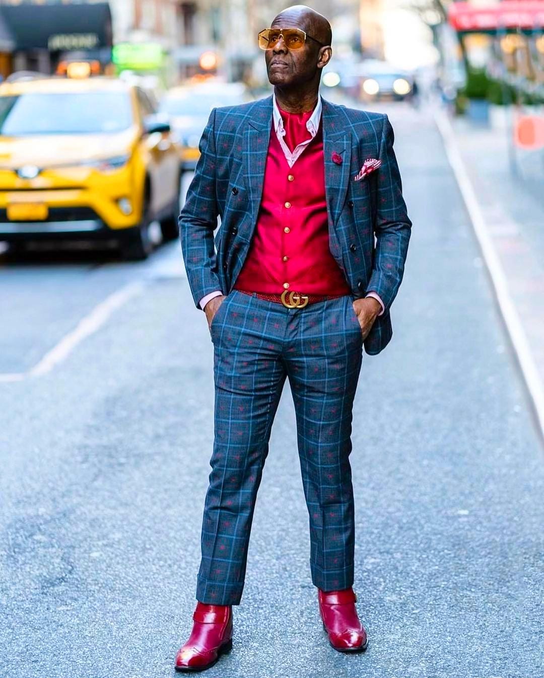 Red blazer outlet blue pants