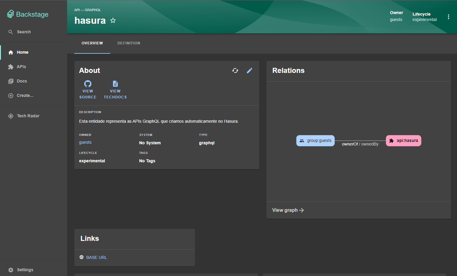 Publicando suas APIs do Hasura no Backstage