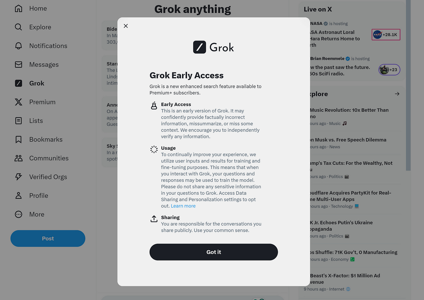 Elon Musk's Grok-1 AI Chatbot Is Now Available On X.com