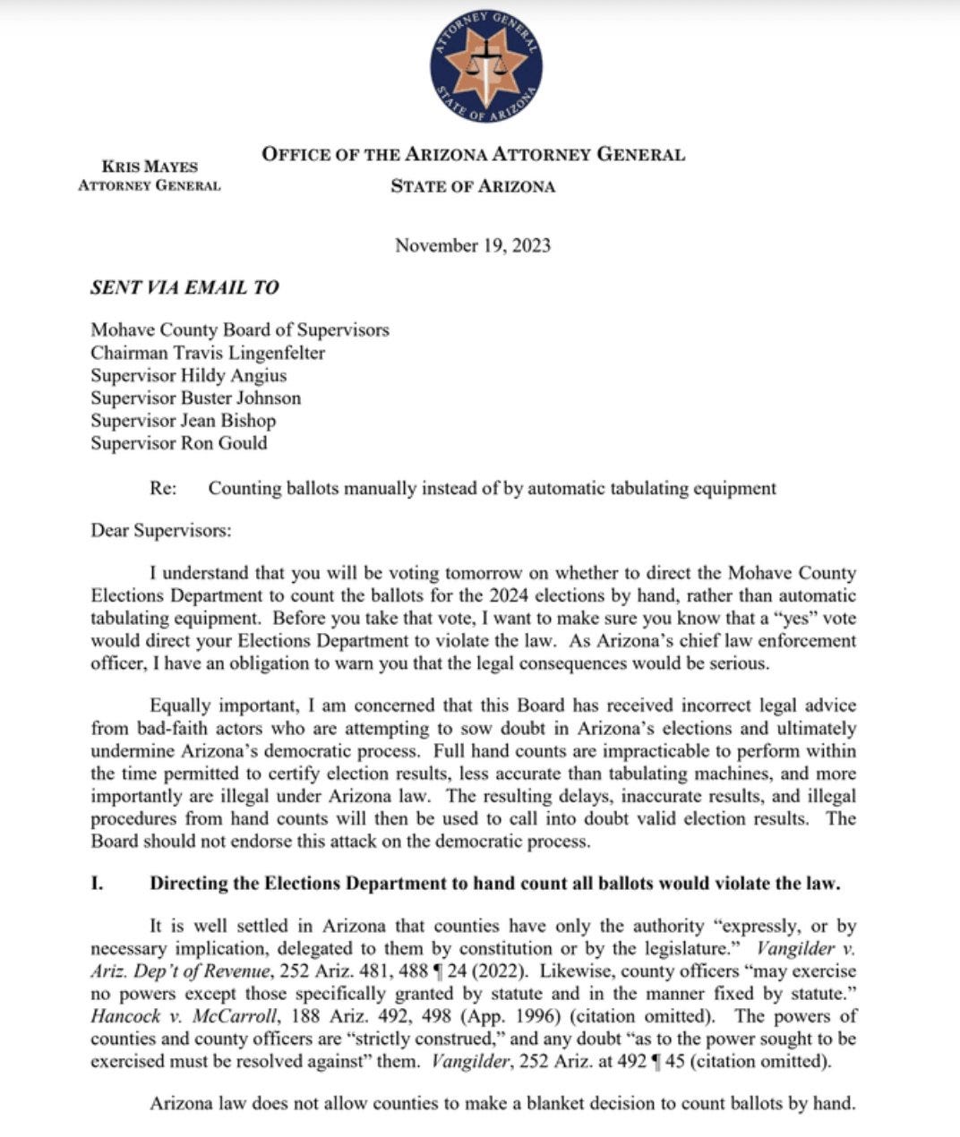 Illegitimate Arizona Attorney General Sends Threatening Letter To