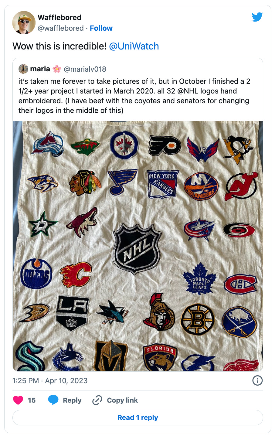 Let s Admire This Amazing NHL Logo Embroidery Sampler