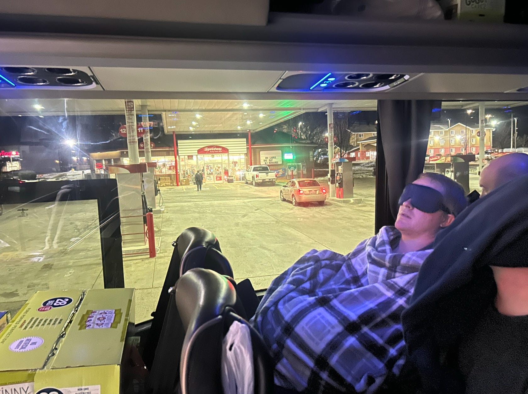 The pilgrims on the bus