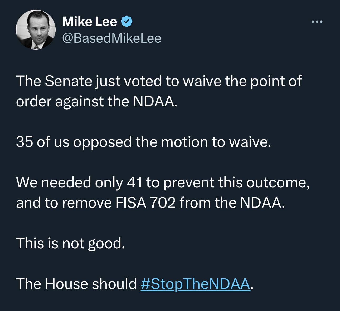 🚨🚨Senate Just Voted to Wave through Point of Order Against the NDAA