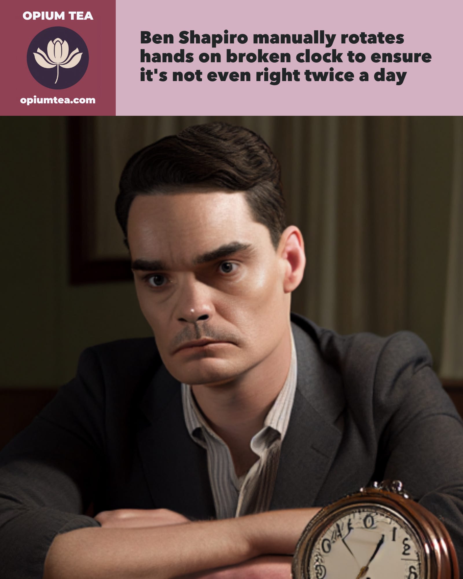 Ben Shapiro manually rotates hands on broken clock to ensure it's not