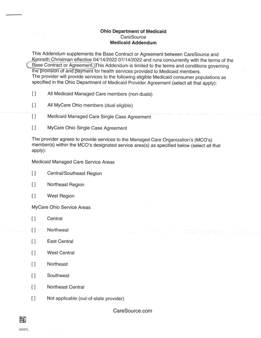 An Ohio Medicaid Contract by Ken Christman, M.D.