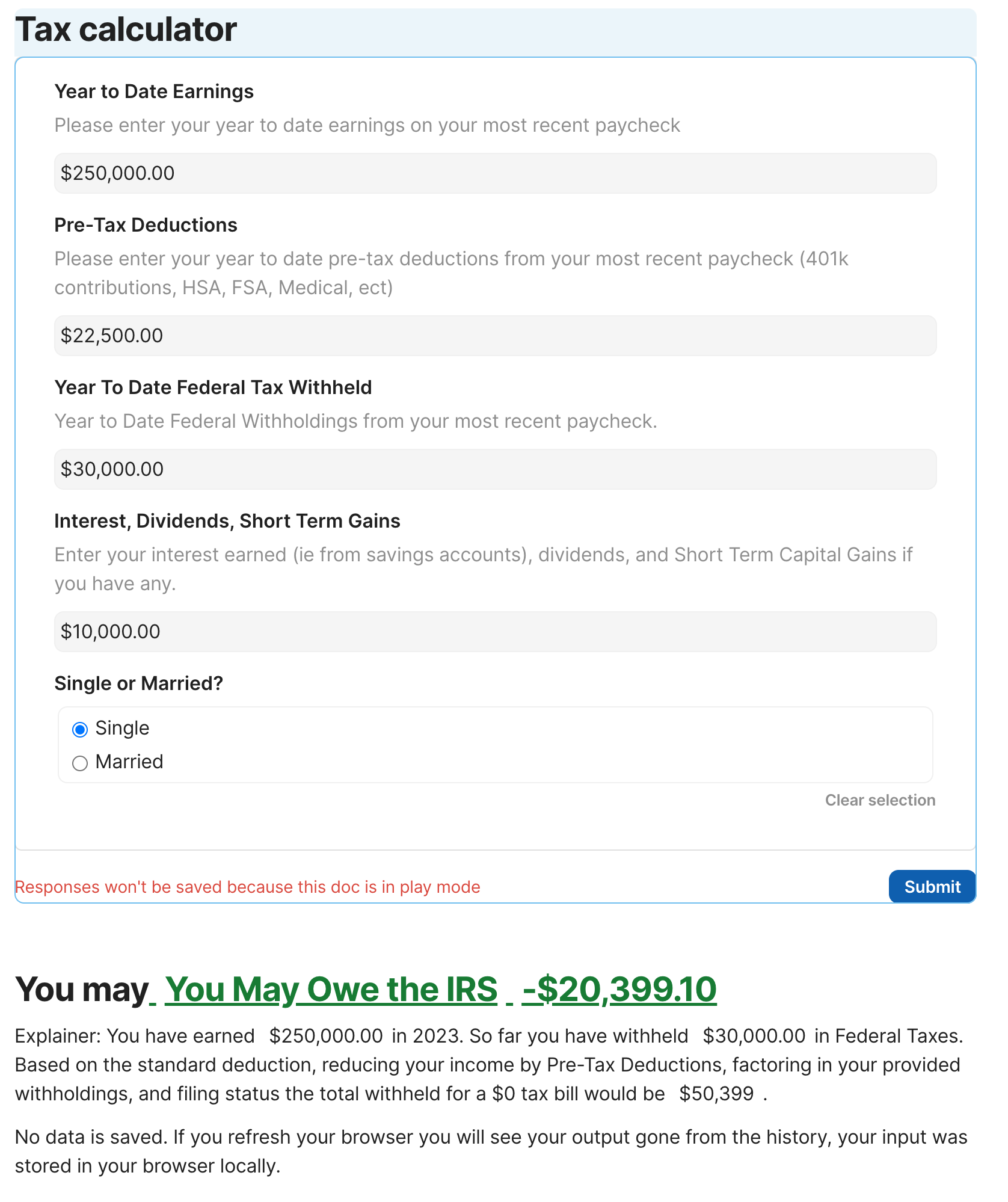 Tax estimator top