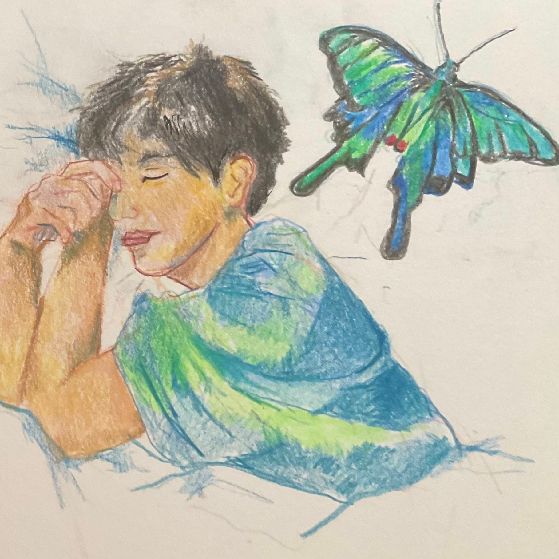 Drawing Zhuangzi with colored pencils - by Helen De Cruz