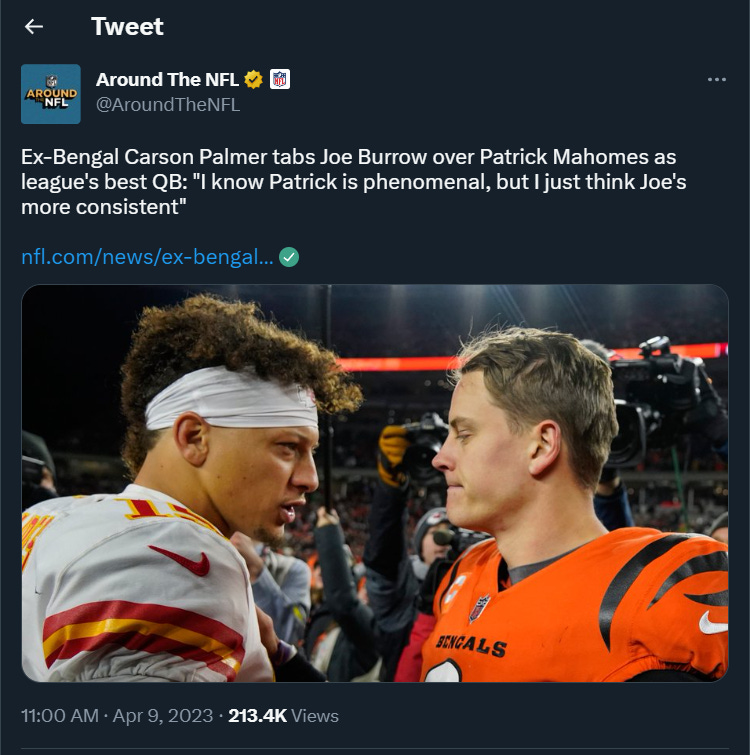 Mahomes vs Burrow and quarterback discourse, featuring Carson Palmer