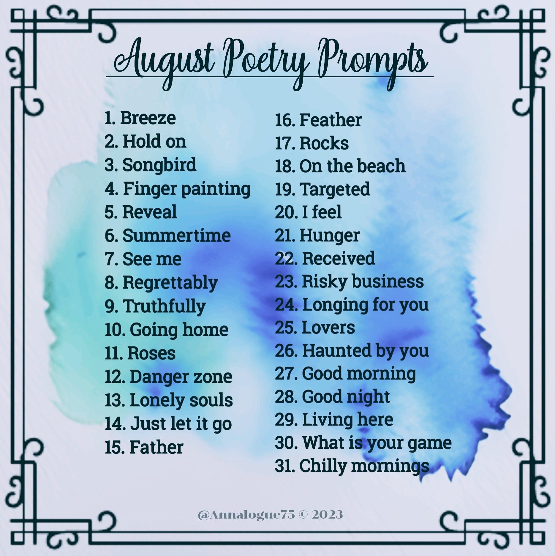 August Poetry Prompts by Annalogue75