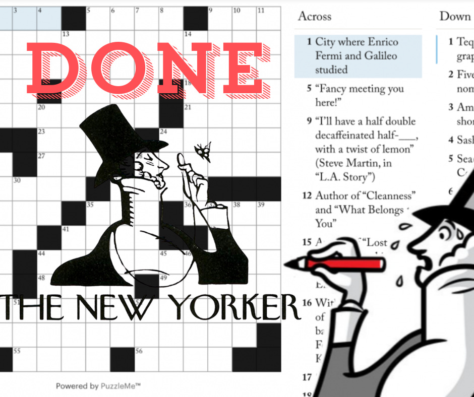 New Yorker Crossword Done by Peggy Guiler