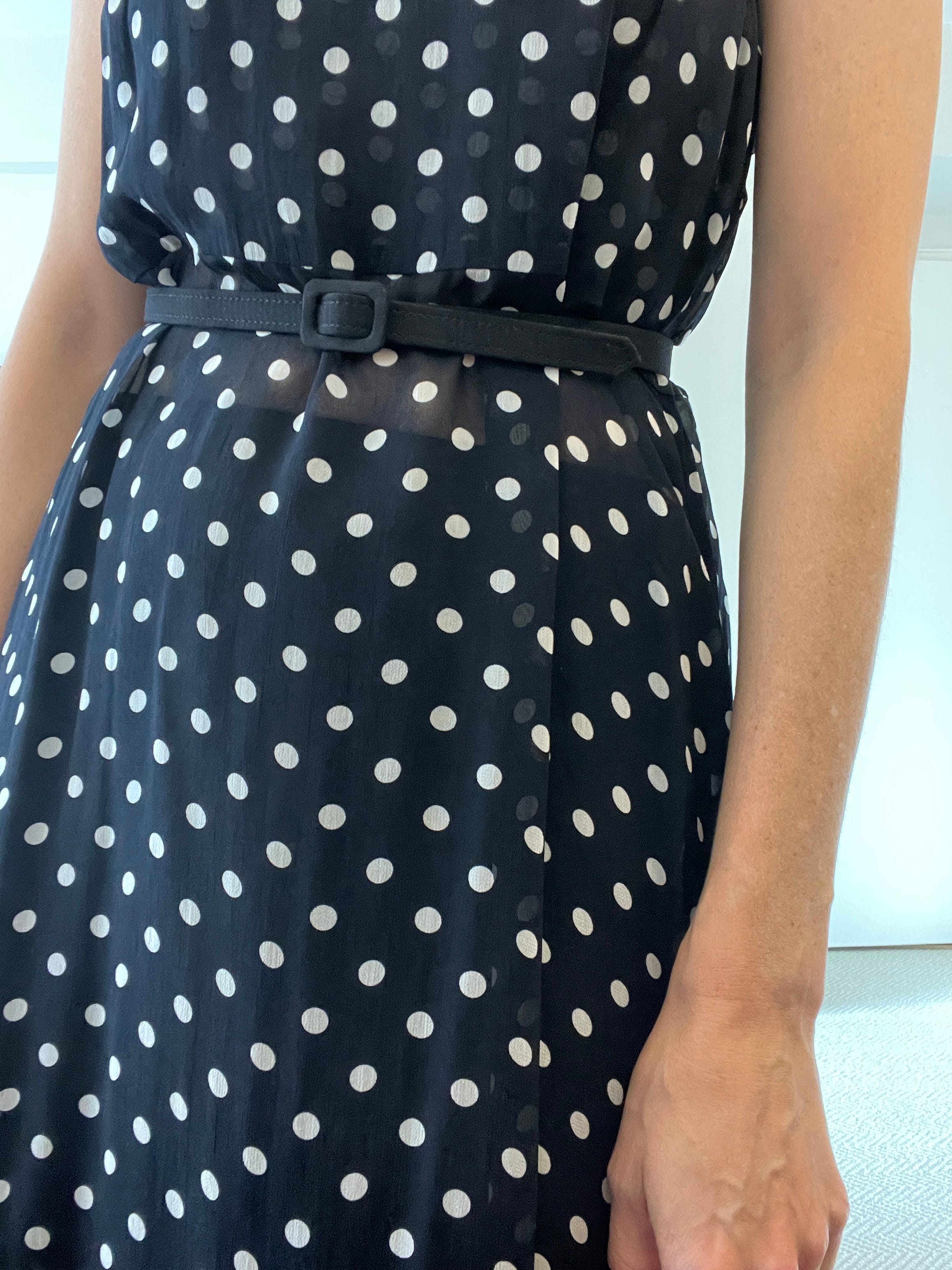 How to accessorize a navy polka dot dress sale