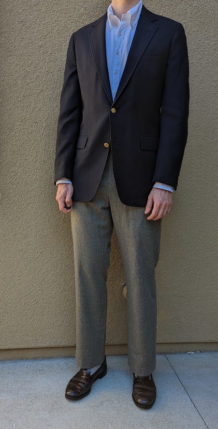 Grey flannel discount trousers navy blazer