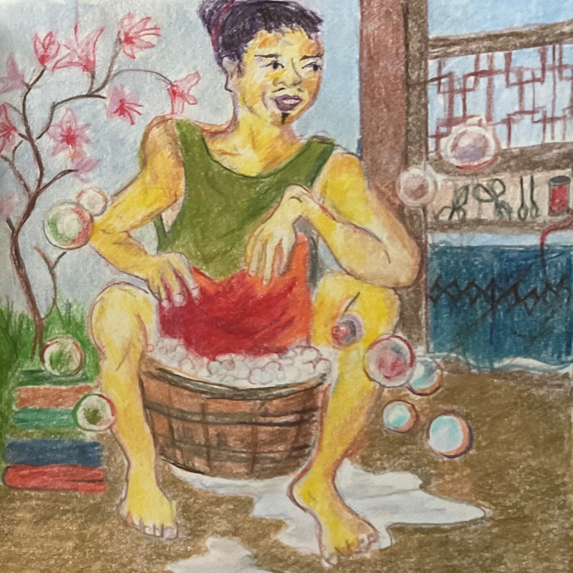 Drawing Zhuangzi with colored pencils - by Helen De Cruz