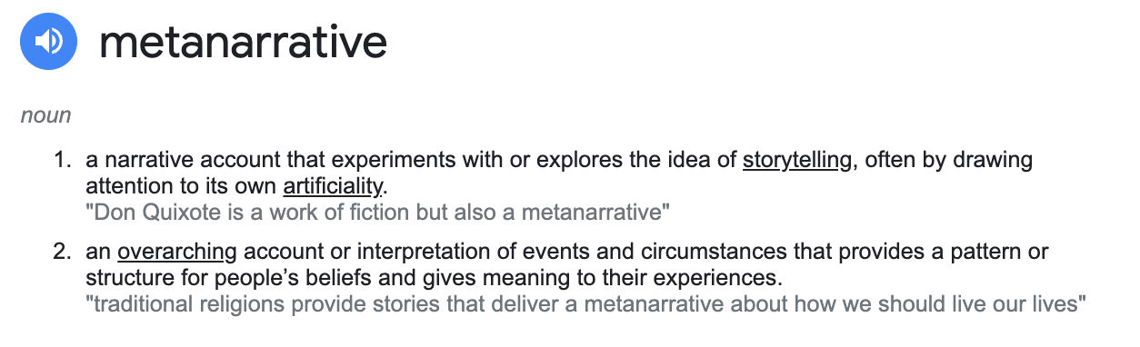 Meta narrative meaning deals