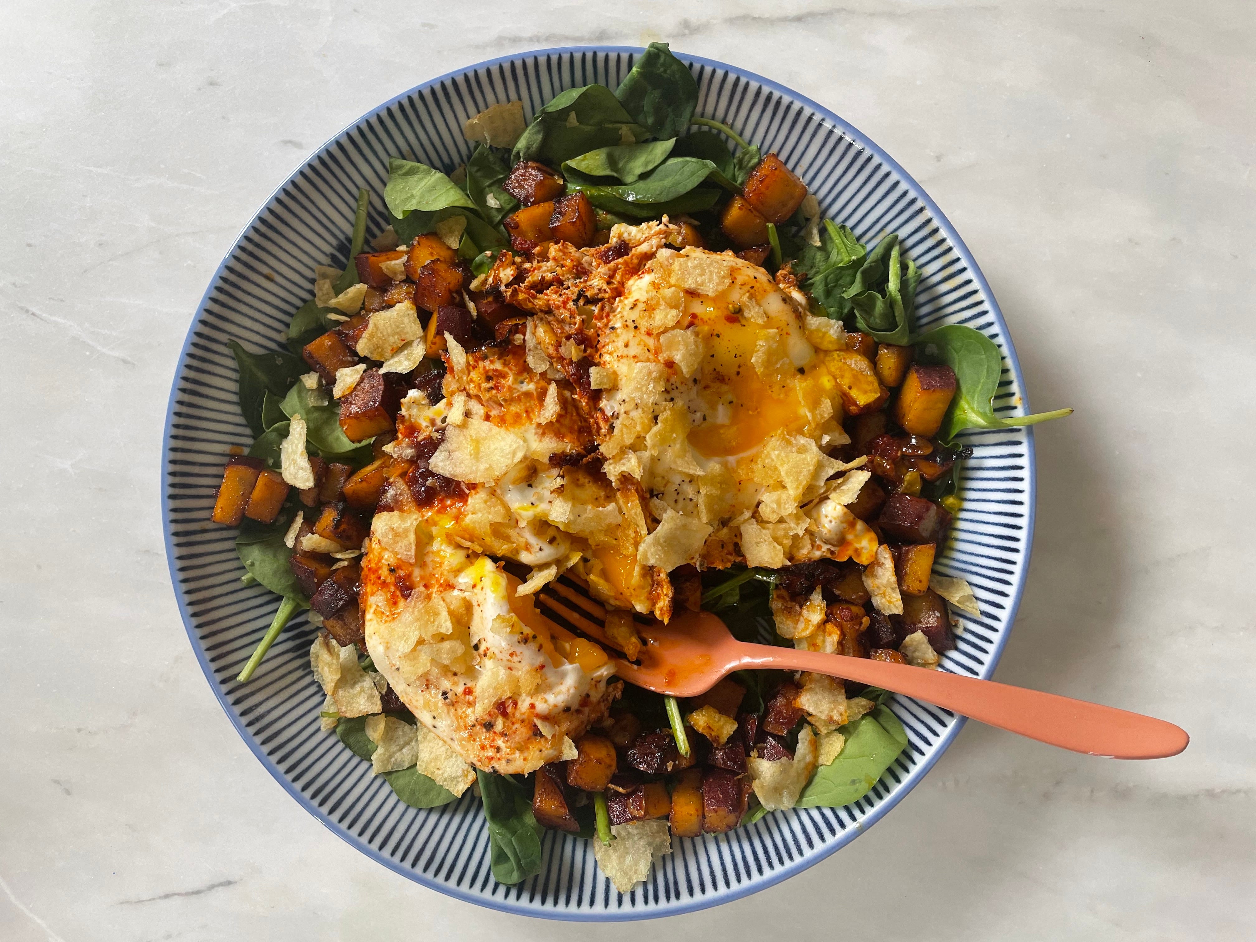 Tangy Sweet Potatoes and Eggs with Chips on Top(!) AND so much more
