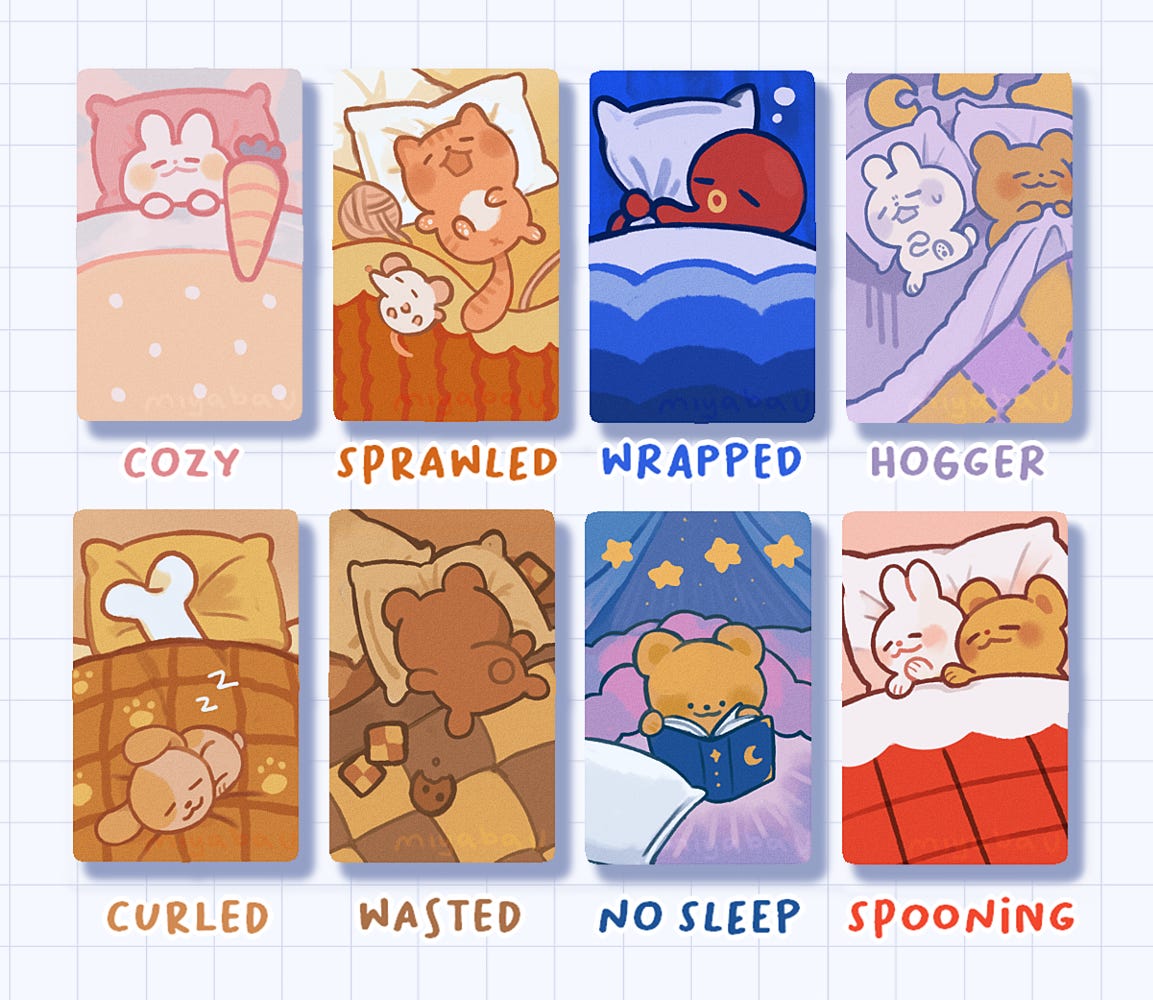[original] sleeping style stickers - miya's newsletter!