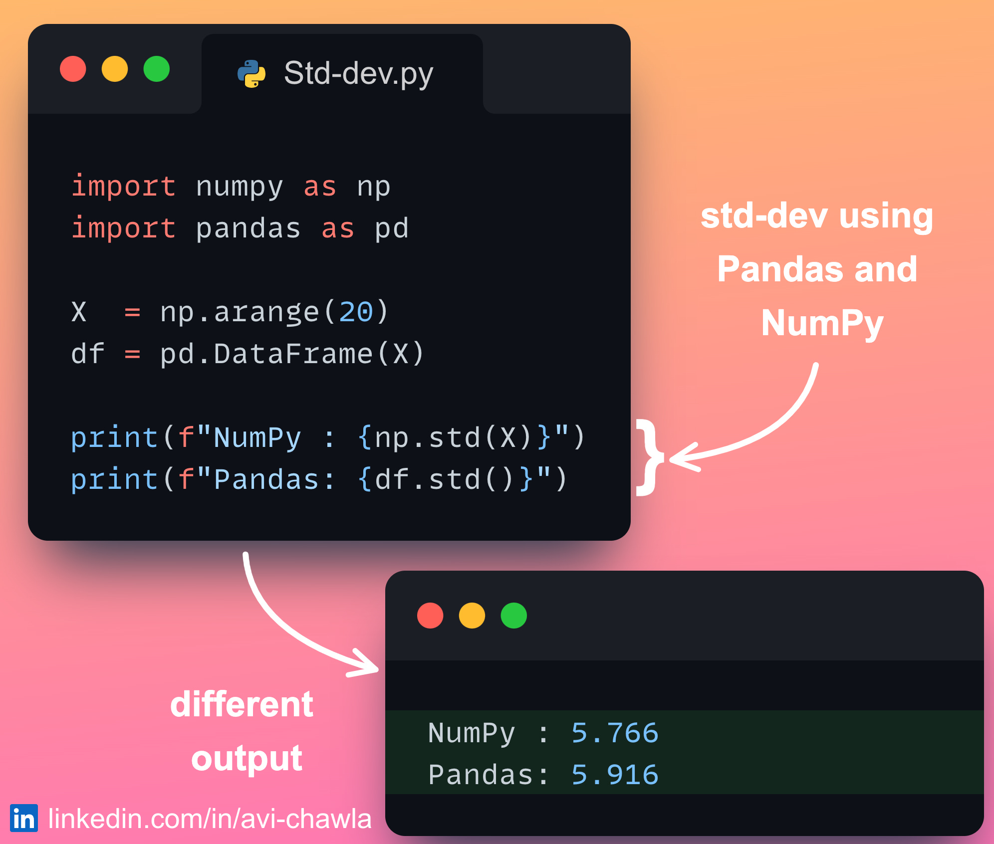 Pandas and numpy return different values for standard deviation why 
