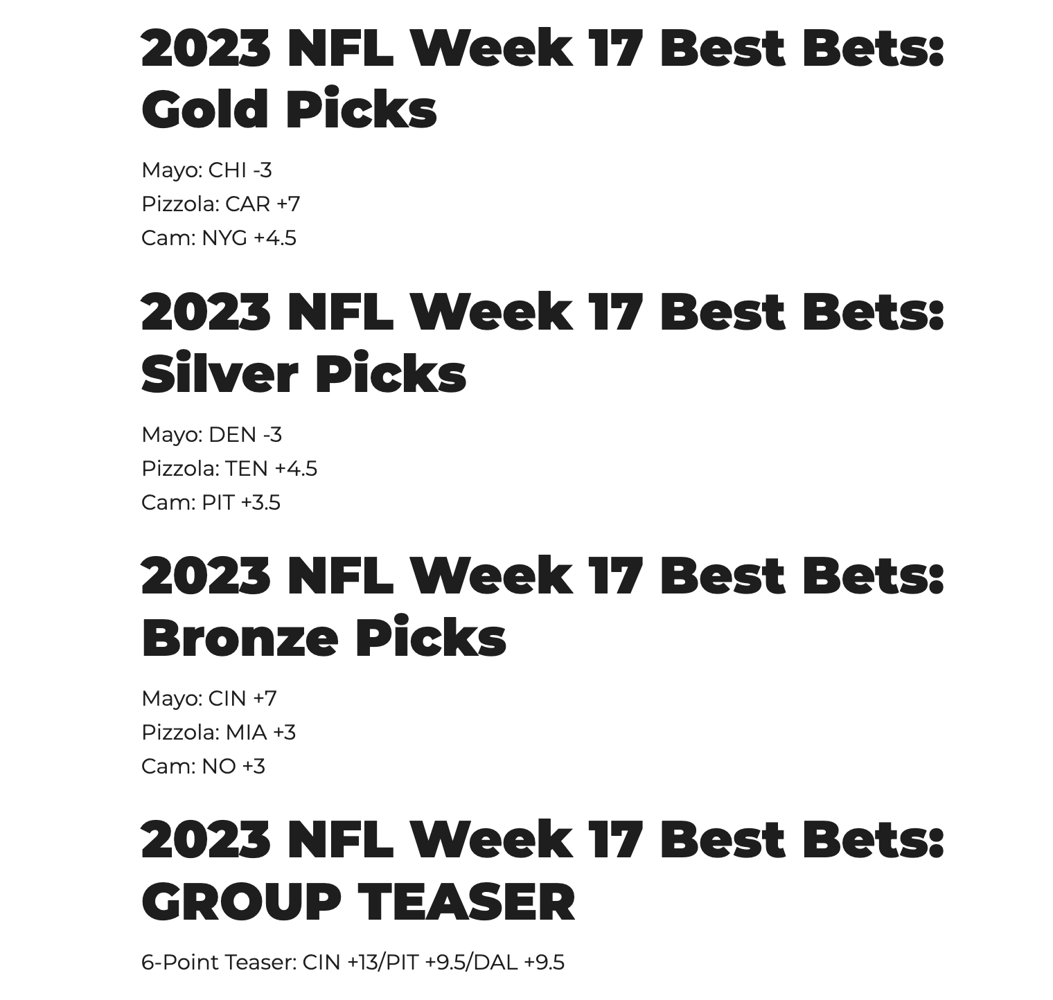 Week 17 Picks, Props, Trends, Injuries, Cheatsheets