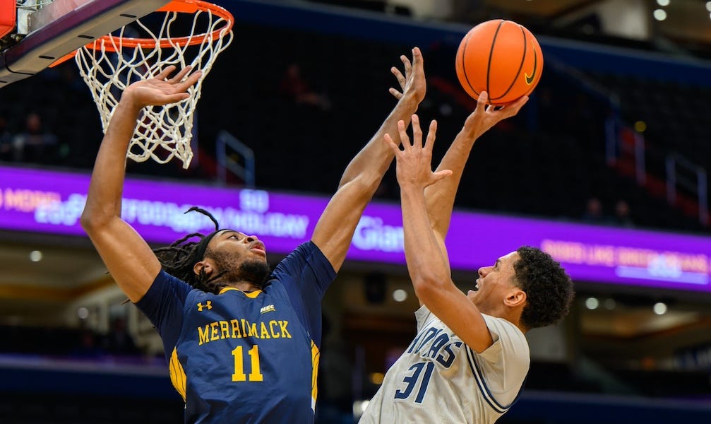 Georgetown holds off Merrimack 69 67 with questionable fouls