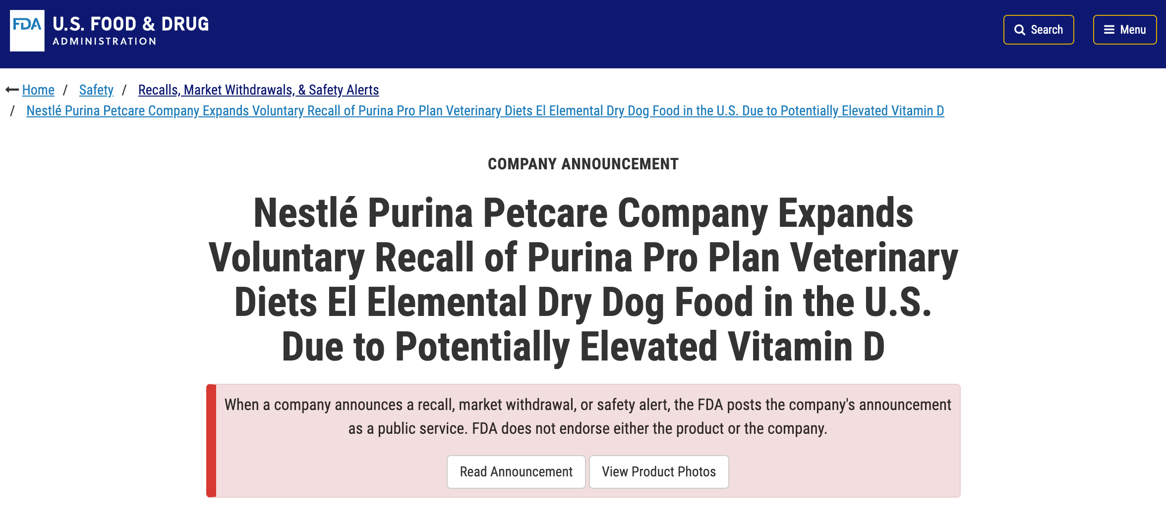 Fda dog food hot sale vitamin d