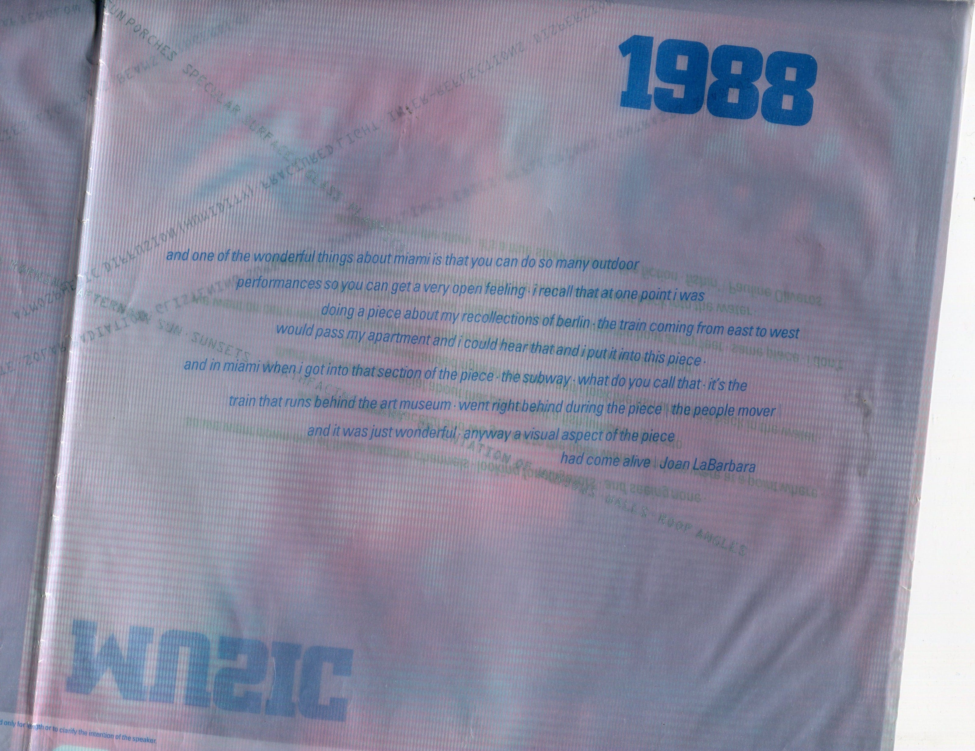 December 10, 1988 New Music America in Miami last day Landry; Feldman