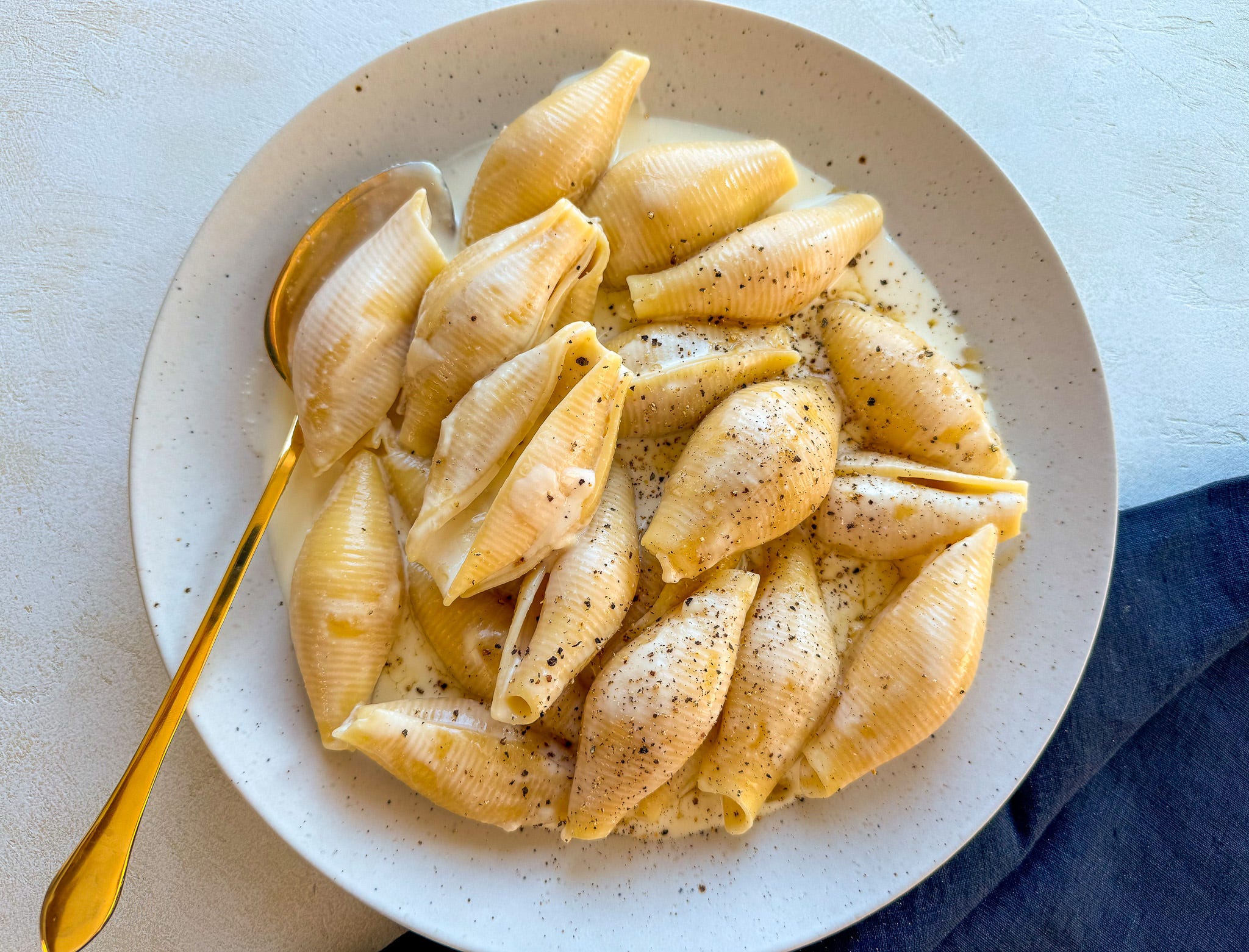 very cheesy, sorta fancy big shells - by Meryl Feinstein
