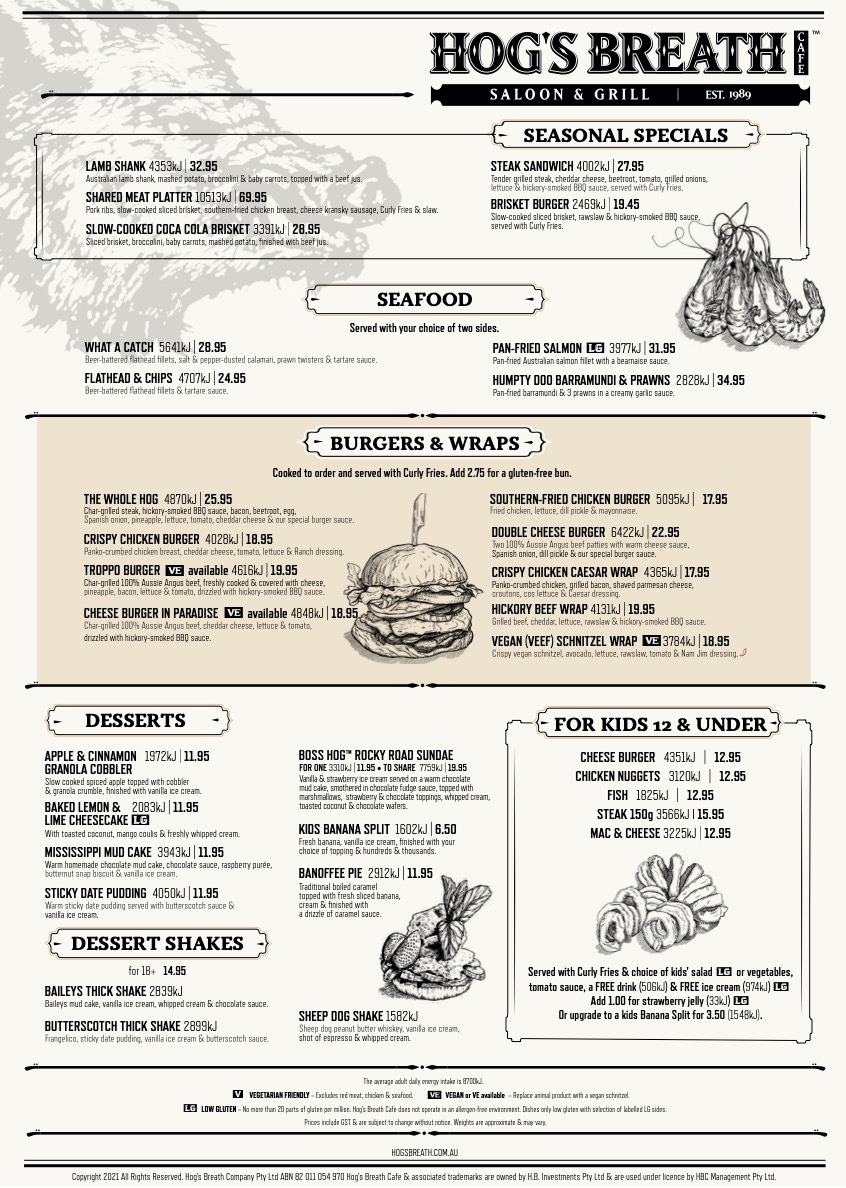 Hogs shop breath menu