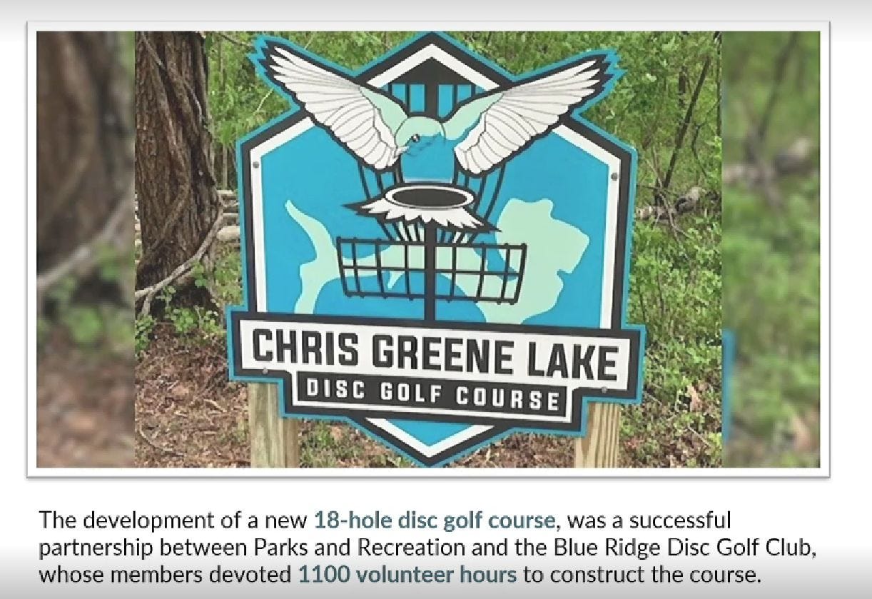Albemarle Executive report New disc golf course at Chris Greene Lake
