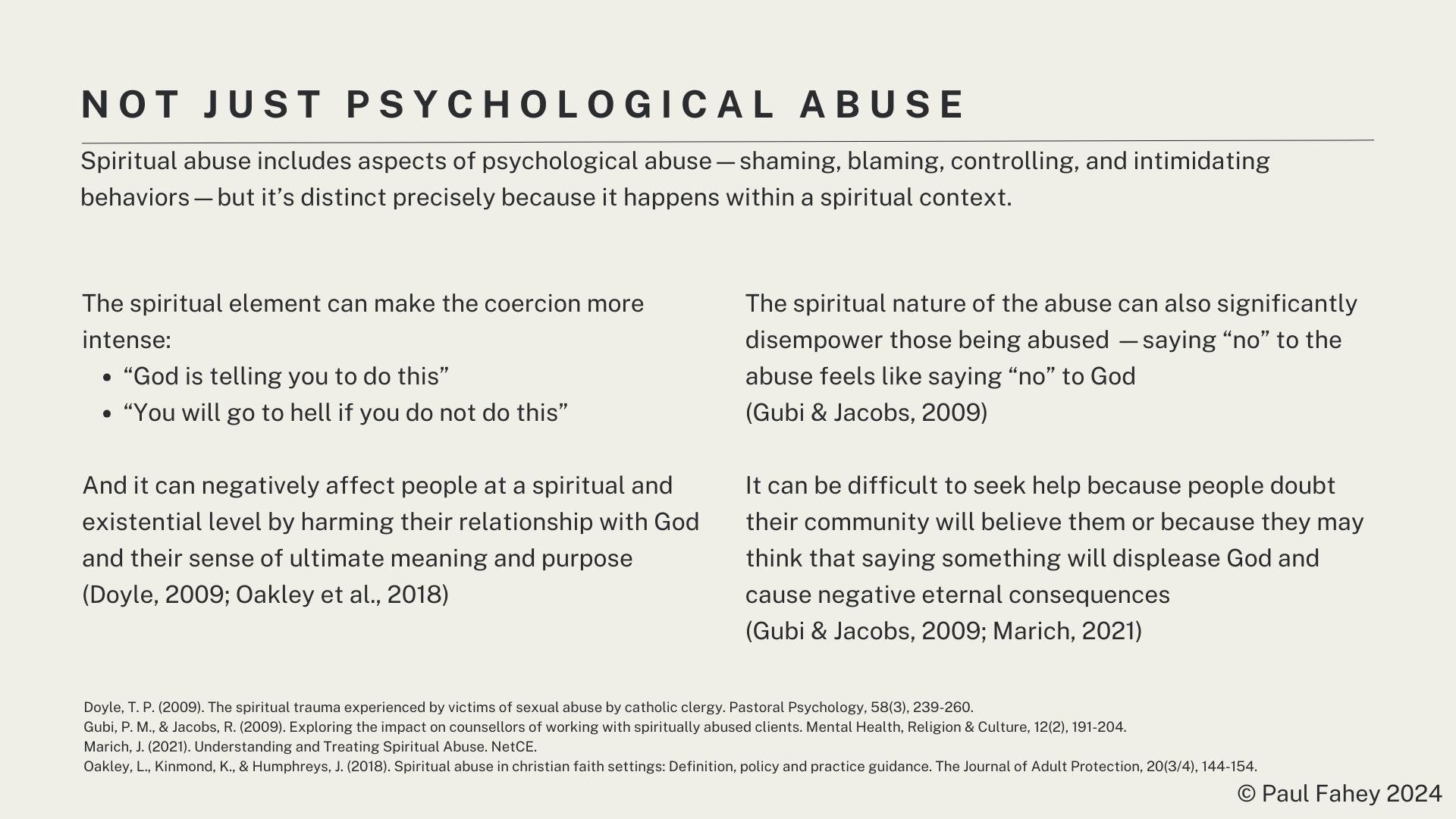 Update on the Spiritual Abuse Workshop - by Paul Fahey