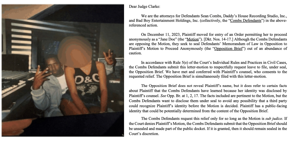 Woman suing Diddy for rape has 'publicfacing identity'