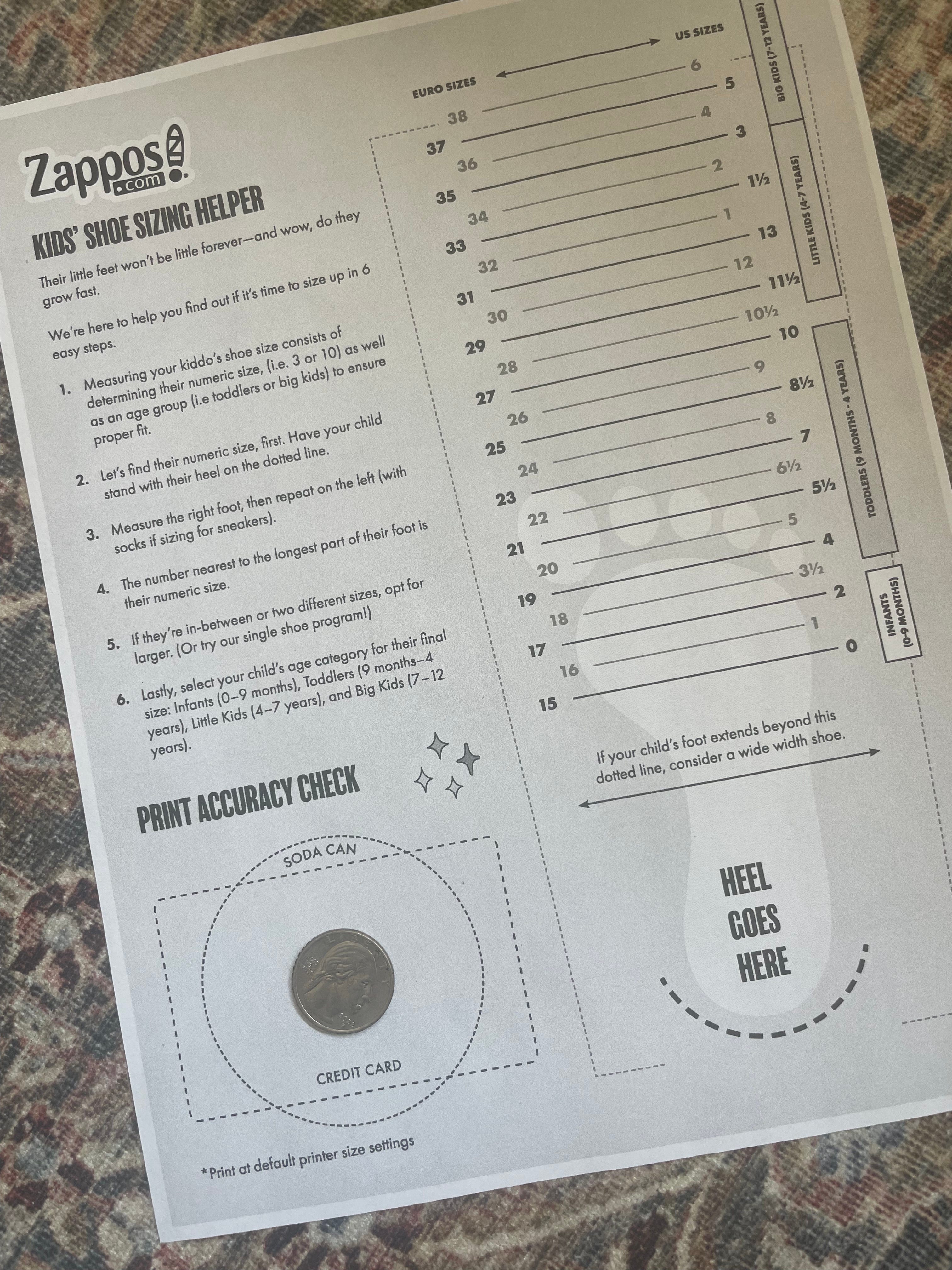 Zappos shoe conversion chart hot sale