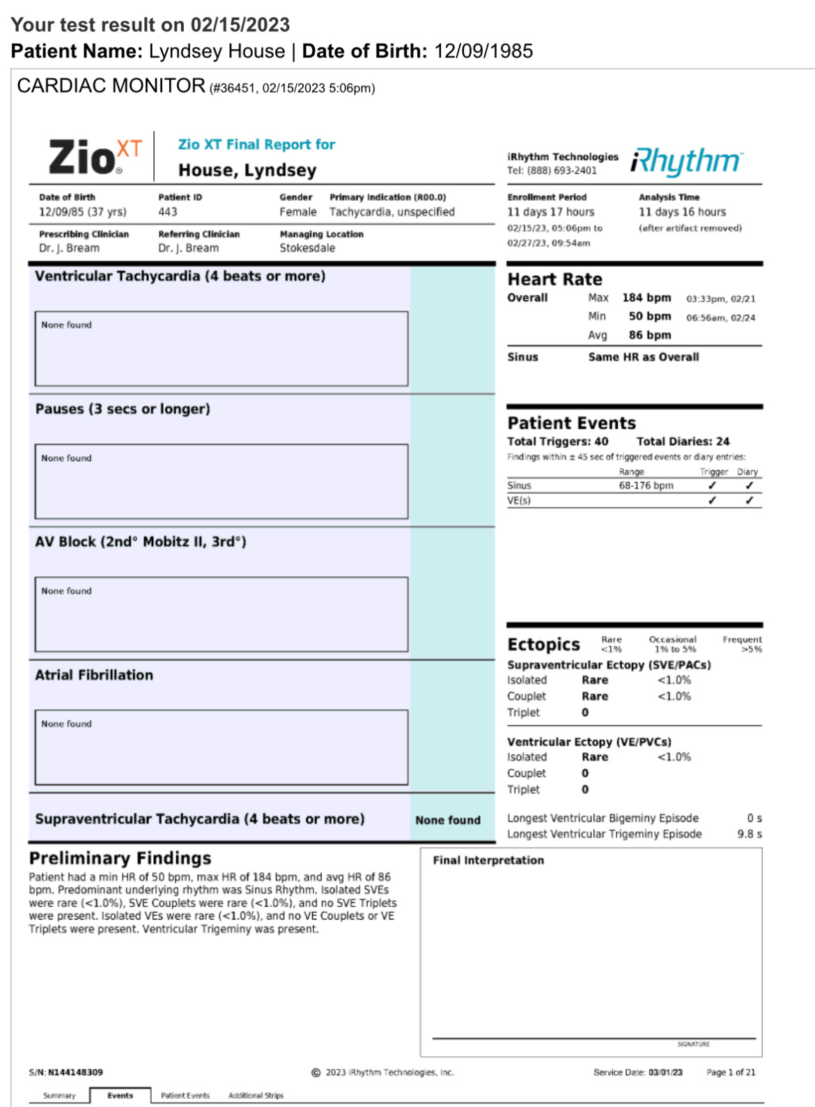 Zio Patch Heart Monitor Results