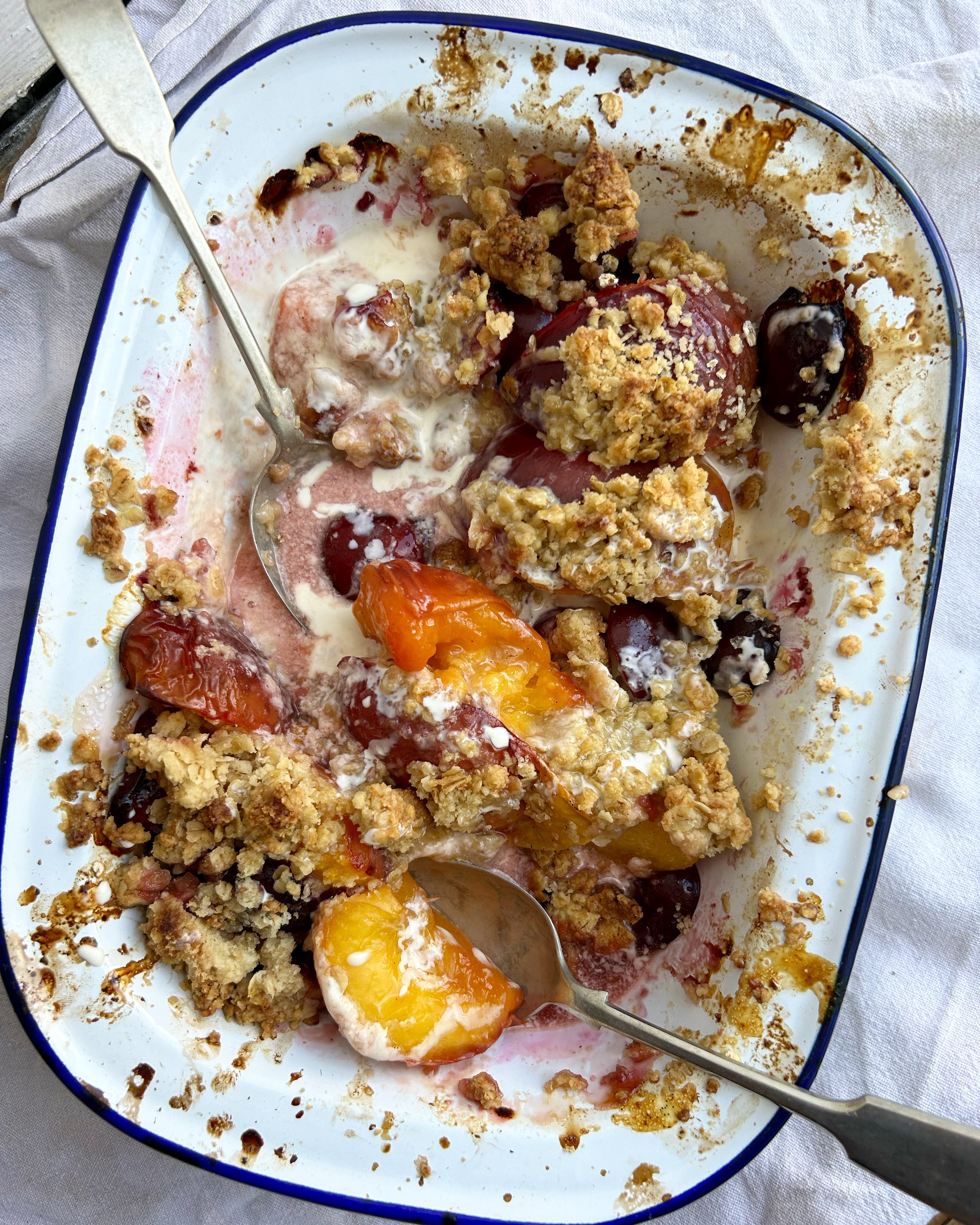 RICE PUDDING WITH STONE FRUIT AND A SUMMER FRUIT CRISP