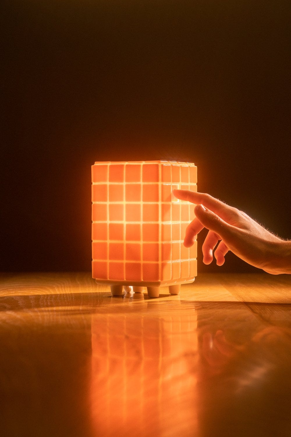 Wood cube lamp on sale